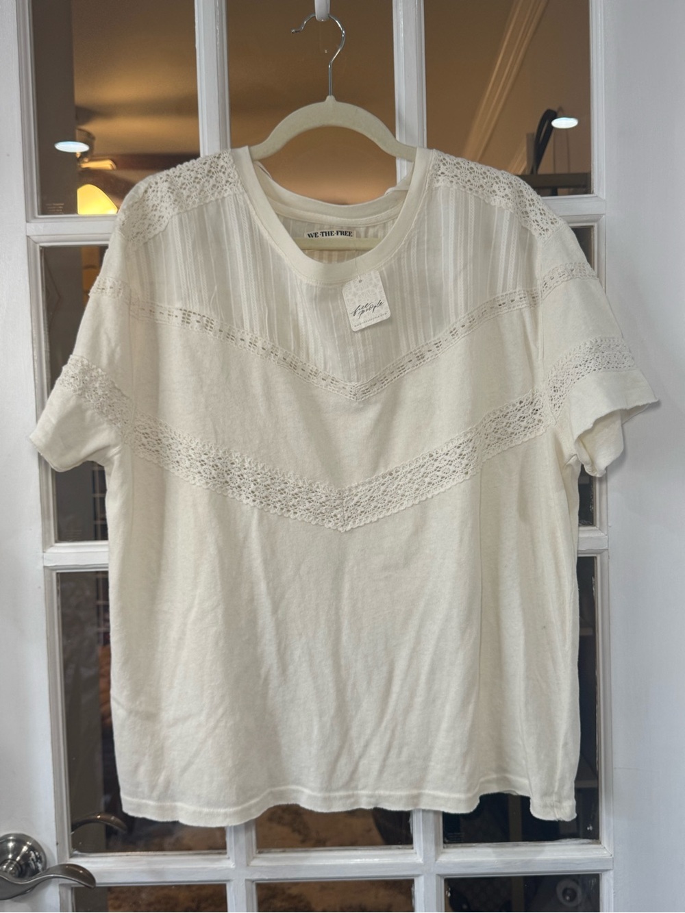 ▫️🔅 Free People We The Free Dorothy Tee Cream Lace-Trim Short Sleeve 🔅▫️ - Picture 5 of 11